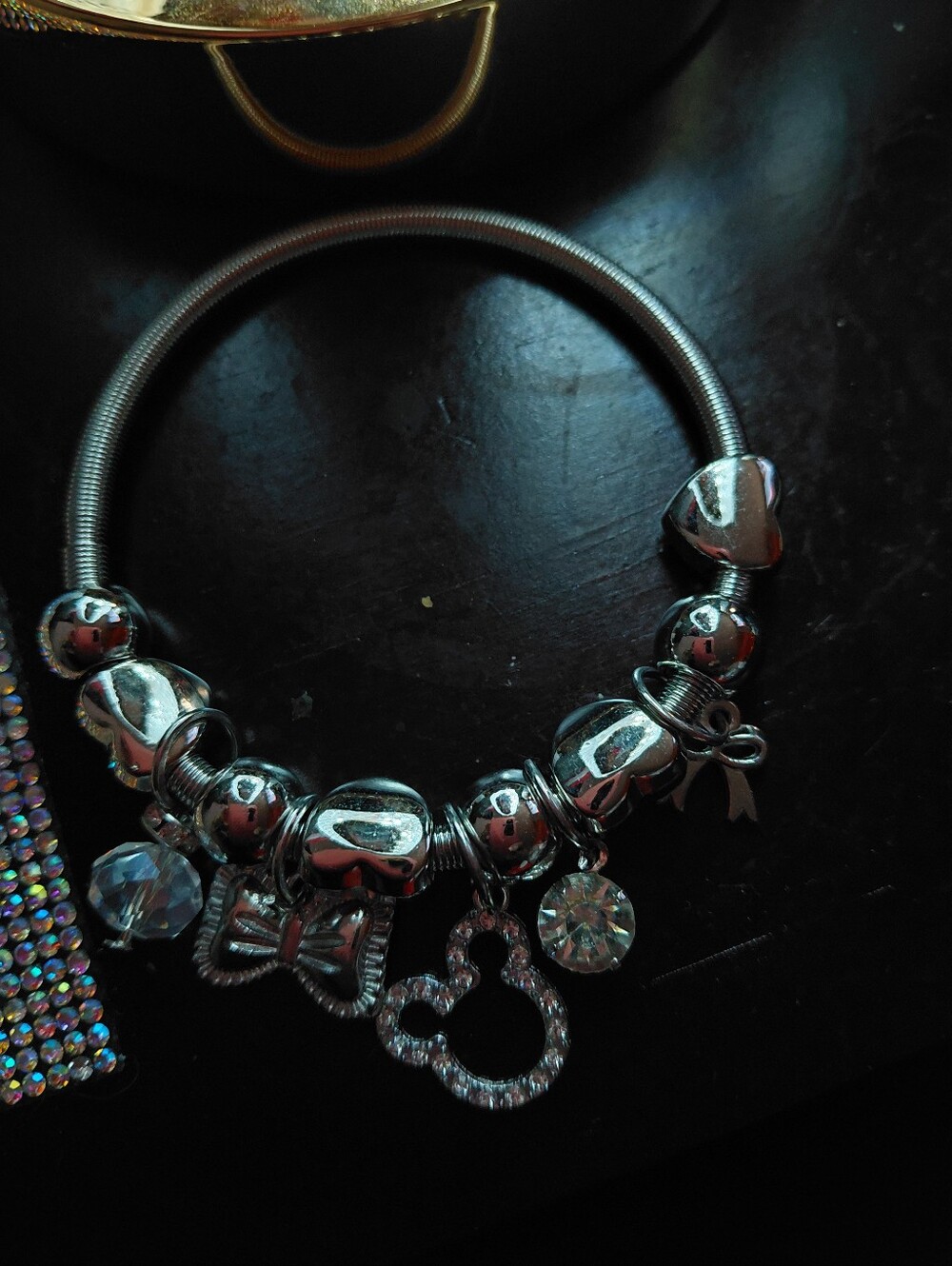Silver Charm Bracelet with Sparkling Mickey Pendant